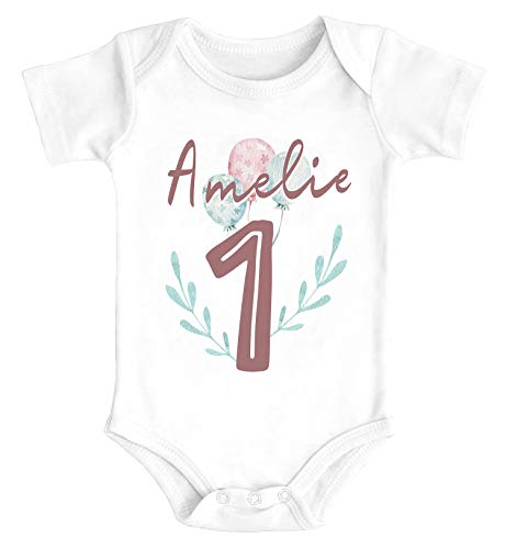 SpecialMe® Baby Body mit Namen und Zahl 1 Alter 2 Geschenk zum Geburtstag Luftballons 1 weiß 12-18 Monate von SpecialMe