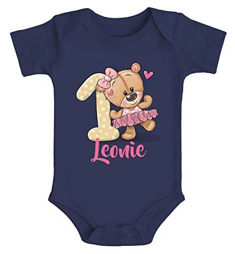 SpecialMe® Baby Body mit Namen und Zahl zum Geburtstag Geburtstagsshirt Bär Ballerina Zahl 1 Mädchen Bio-Baumwolle Navy 12-18 Monate von SpecialMe