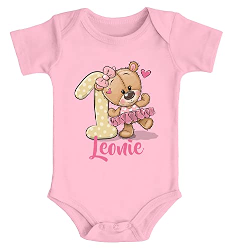 SpecialMe® Baby Body mit Namen und Zahl zum Geburtstag Geburtstagsshirt Bär Ballerina Zahl 1 Mädchen Bio-Baumwolle rosa 12-18 Monate von SpecialMe