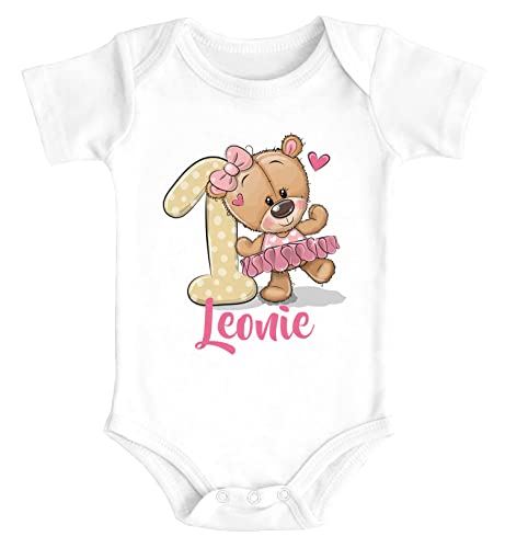 SpecialMe® Baby Body mit Namen und Zahl zum Geburtstag Geburtstagsshirt Bär Ballerina Zahl 1 Mädchen Bio-Baumwolle weiß 6-12 Monate von SpecialMe