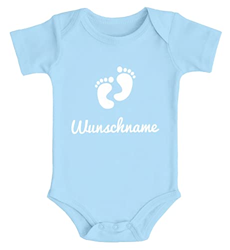 SpecialMe® Baby Body personalisierbar mit Namen Babyfüßchen Wunschname personalisierte Geschenke Geburt Kurzarm Bio Baumwolle hellblau 3-6 Monate von SpecialMe