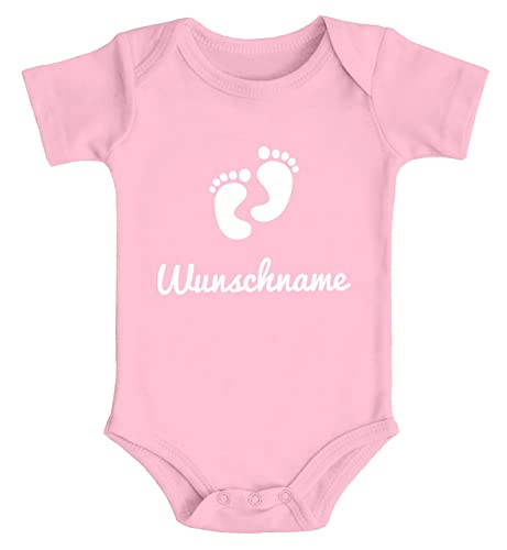 SpecialMe® Baby Body personalisierbar mit Namen Babyfüßchen Wunschname personalisierte Geschenke Geburt Kurzarm Bio Baumwolle rosa 0-3 Monate von SpecialMe