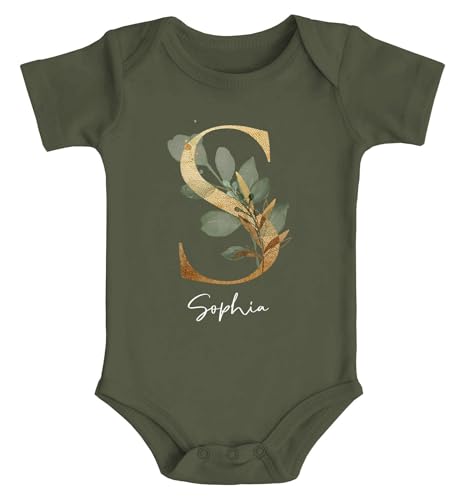 SpecialMe® Baby Body personalisiert mit Namen Geschenkidee zum Geburtstag Geschenk zur Geburt Mädchen Jungen Bio-Baumwolle Oliv 3-6 Monate von SpecialMe