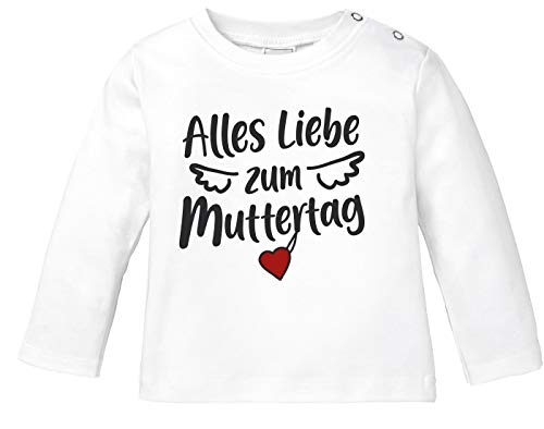 SpecialMe® Baby Langarmshirt Alles Liebe zum Muttertag Flügel Herz Geschenk für Mama liebevoller Spruch weiß 92/98 (16-24-Monate) von SpecialMe