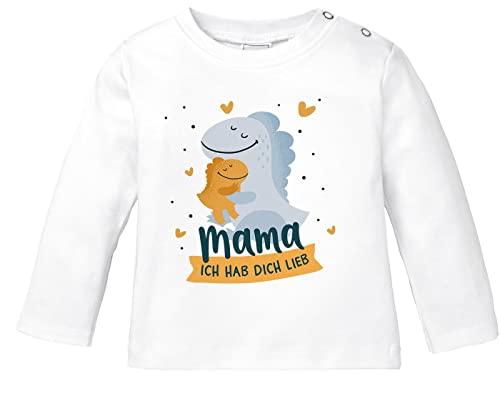 SpecialMe® Baby Langarmshirt Geschenk Mama ich hab Dich lieb Dino Dinosaurier Jungen Mädchen Oberteil Bio-Baumwolle weiß 92/98 (16-24-Monate) von SpecialMe