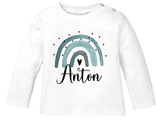SpecialMe® Baby Langarmshirt Name Bedruckt Motiv Regenbogen personalisierbare Geschenke Mädchen Jungen Bio-Baumwolle Jungs weiß 80/86 (10-15 Monate) von SpecialMe