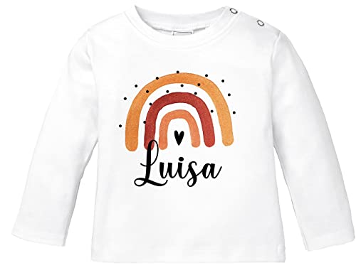 SpecialMe® Baby Langarmshirt Name Bedruckt Motiv Regenbogen personalisierbare Geschenke Mädchen Jungen Bio-Baumwolle Mädchen weiß 68/74 (4-9 Monate) von SpecialMe