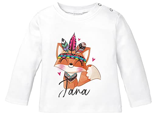 SpecialMe® Baby Langarmshirt Name personalisiert Boho Fuchs Tier-Motive Bedrucken Junge Mädchen Bio-Baumwolle weiß 68/74 (4-9 Monate) von SpecialMe