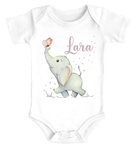 SpecialMe® Baby Langarmshirt mit Namen personalisiert Elefant Schmetterling Tiermotiv Tiere Junge Mädchen Bio-Baumwolle weiß 6-12 Monate von SpecialMe