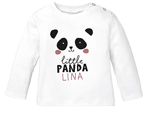 SpecialMe® Baby Langarmshirt mit Namen personalisiert Little Panda Wunschname Junge Mädchen Bio-Baumwolle weiß 68/74 (4-9 Monate) von SpecialMe