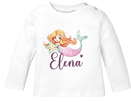 SpecialMe® Baby Langarmshirt mit Namen personalisiert Meerjungfrau Prinzessin Geschenk Mädchen Bio-Baumwolle weiß 92/98 (16-24-Monate) von SpecialMe