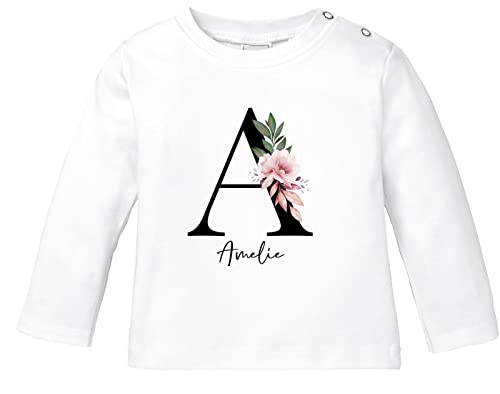 SpecialMe® Baby Langarmshirt mit Namen personalisiert Monogramm Initiale Anfangsbuchstabe anpassbar Mädchen Bio-Baumwolle weiß 56/62 (1-3 Monate) von SpecialMe