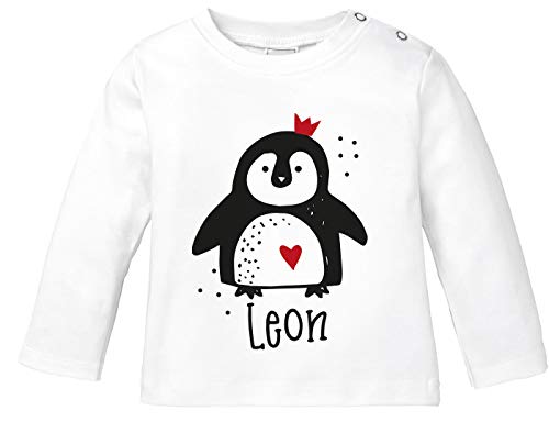 SpecialMe® Baby Langarmshirt mit Namen personalisiert Tiermotive Fuchs Pinguin Panda Wunschname Bio-Baumwolle Pinguin weiß 68/74 (4-9 Monate) von SpecialMe