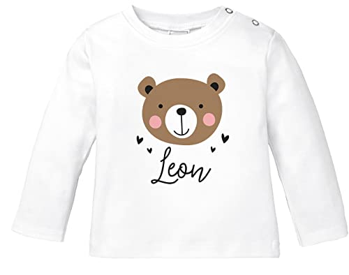 SpecialMe® Baby Langarmshirtmit Name Bär Fuchs Einhorn Bedruckt Tiermotive personalisierte Geschenke Junge Mädchen Bio-Baumwolle Bär weiß 92/98 (16-24-Monate) von SpecialMe