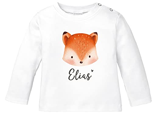 SpecialMe® Baby Langarmshirtmit Name Bär Fuchs Einhorn Bedruckt Tiermotive personalisierte Geschenke Junge Mädchen Bio-Baumwolle Fuchs weiß 56/62 (1-3 Monate) von SpecialMe