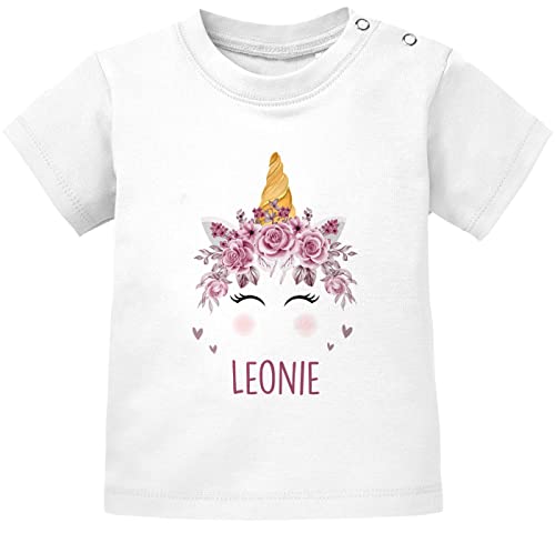 SpecialMe® Baby T-Shirt Name Bär Fuchs Einhorn Bedruckt Tiermotive personalisierte Geschenke Junge Mädchen Kurzarm Bio-Baumwolle Einhorn weiß 80/86 (10-15 Monate) von SpecialMe