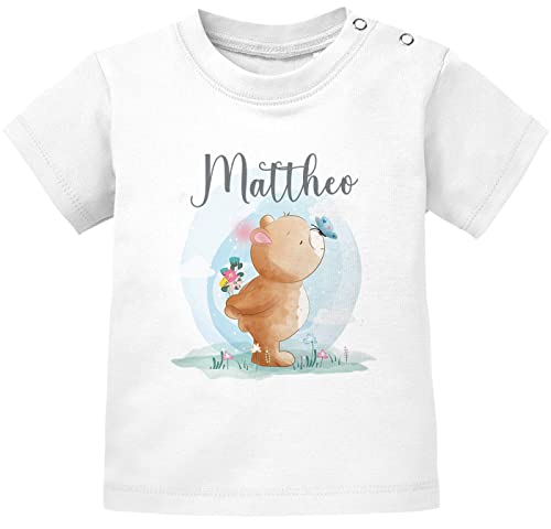 SpecialMe® Baby T-Shirt mit Namen Tiermotive Bär Hase Fuchs personalisierte Geschenke Geburt Junge Mädchen Kurzarm Bio-Baumwolle Bär weiß 92/98 (16-24-Monate) von SpecialMe
