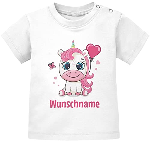 SpecialMe® Baby T-Shirt mit Namen personalisiert Einhorn Wunschname Herz Mädchen Kurzarm Bio-Baumwolle weiß 56/62 (1-3 Monate) von SpecialMe