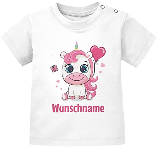SpecialMe® Baby T-Shirt mit Namen personalisiert Einhorn Wunschname Herz Mädchen Kurzarm Bio-Baumwolle weiß 92/98 (16-24-Monate) von SpecialMe