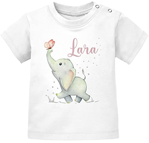 SpecialMe® Baby T-Shirt mit Namen personalisiert Elefant Schmetterling Tiermotiv Tiere Junge Mädchen Kurzarm Bio-Baumwolle weiß 92/98 (16-24-Monate) von SpecialMe