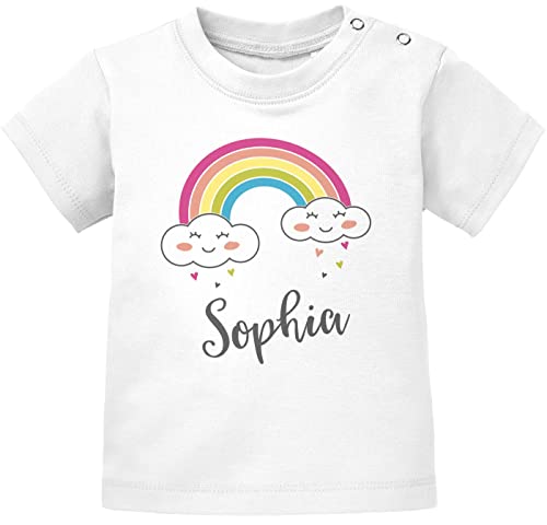 SpecialMe® Baby T-Shirt mit Namen personalisiert Regenbogen Wolke Herz Junge Mädchen Kurzarm Bio-Baumwolle weiß 68/74 (4-9 Monate) von SpecialMe