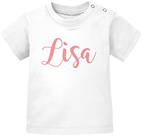 SpecialMe® Baby T-Shirt mit Namen personalisiert Wunschname Junge Mädchen Kurzarm Bio-Baumwolle weiß-rosa 80/86 (10-15 Monate) von SpecialMe