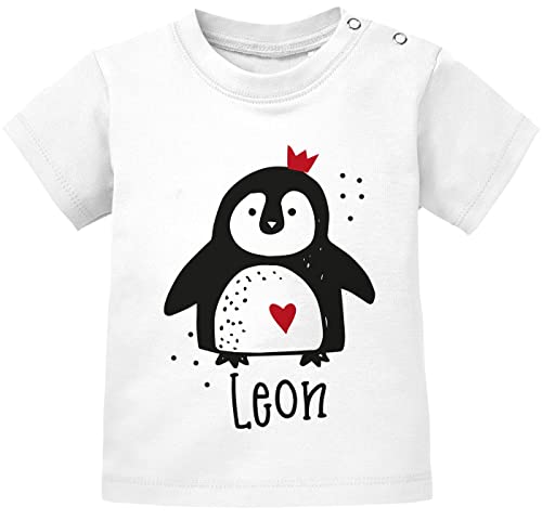 SpecialMe® Baby T-Shirt mit Namen personalisiertTiermotive Little Fox Fuchs Pinguin Panda Kurzarm Bio-Baumwolle Pinguin weiß 56/62 (1-3 Monate) von SpecialMe