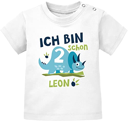 SpecialMe® Baby T-Shirt mit Namen und Zahl 1/2 Geschenk zum Geburtstag Dinosaurier Dino für Jungen 2 Jahre weiß 92/98 (16-24-Monate) von SpecialMe