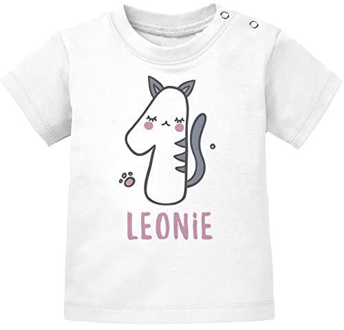 SpecialMe® Baby T-Shirt mit Namen und Zahl Katze zum 1. oder 2. Geburtstag Geschenk für Einjährige Zweijährige Mädchen 1 weiß 80/86 (10-15 Monate) von SpecialMe