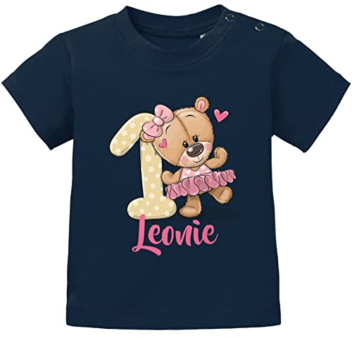 SpecialMe® Baby T-Shirt personalisiert mit Namen Geburtstagsshirt Bär Ballerina Zahl 1 Mädchen dunkelblau 80/86 (10-15 Monate) von SpecialMe