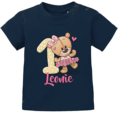 SpecialMe® Baby T-Shirt personalisiert mit Namen Geburtstagsshirt Bär Ballerina Zahl 1 Mädchen dunkelblau 92/98 (16-24-Monate) von SpecialMe