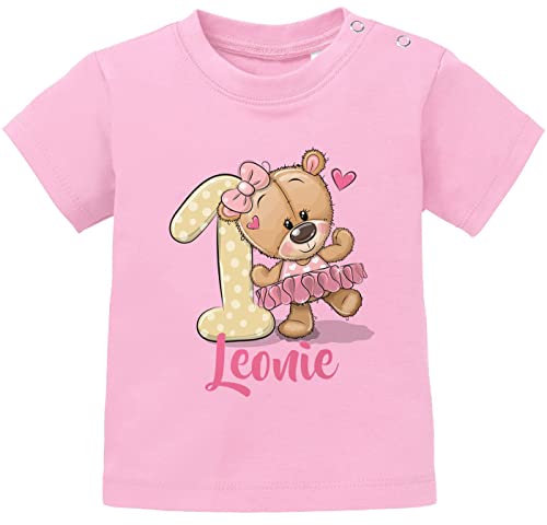 SpecialMe® Baby T-Shirt personalisiert mit Namen Geburtstagsshirt Bär Ballerina Zahl 1 Mädchen rosa 68/74 (4-9 Monate) von SpecialMe