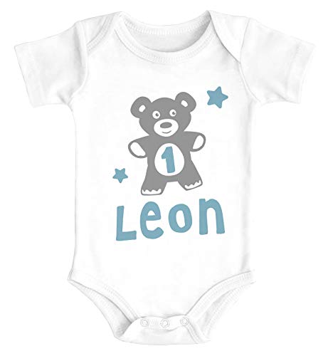 SpecialMe® Babybody mit Namen und Zahl zum Geburtstag Teddy-Bär personalisierbare Baby Geschenke Bio-Baumwolle Jungen 1 Jahr weiß 3-6 Monate von SpecialMe