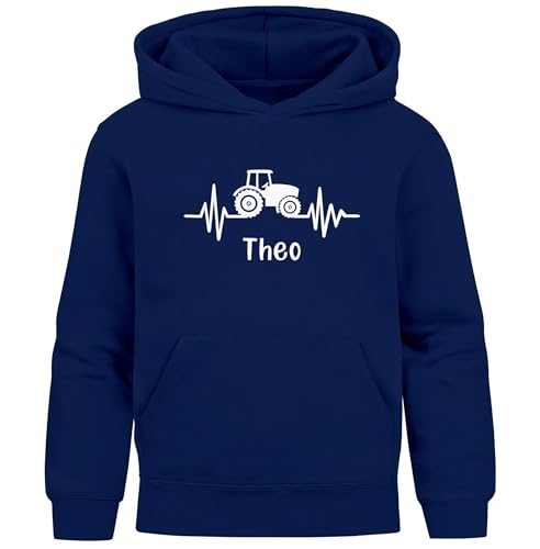 SpecialMe® Kinder Hoodie Jungen Traktor Trekker Aufdruck Print personalisiert mit Name Navy 164 von SpecialMe