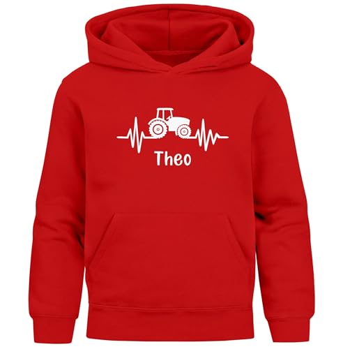 SpecialMe® Kinder Hoodie Jungen Traktor Trekker Aufdruck Print personalisiert mit Name Rot 140 von SpecialMe