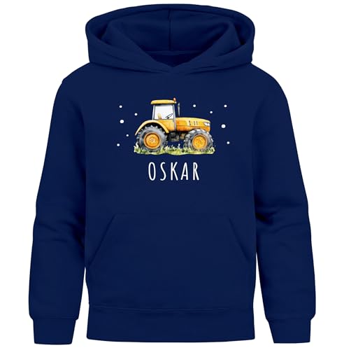 SpecialMe® Kinder Hoodie Jungen Traktor Trekker personalisierte Jungengeschenke mit Namen Wunschname Navy 116 von SpecialMe