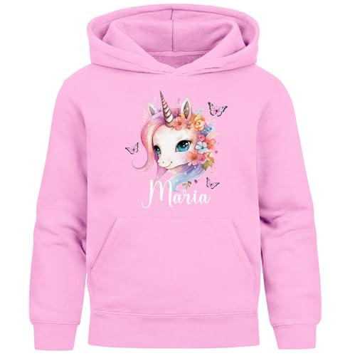 SpecialMe® Kinder Hoodie Mädchen Einhorn Wunschname personalisierte Mädchengeschenke mit Namen rosa 152 von SpecialMe