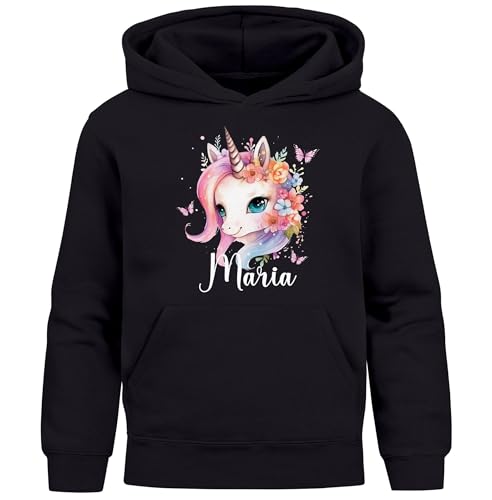 SpecialMe® Kinder Hoodie Mädchen Einhorn Wunschname personalisierte Mädchengeschenke mit Namen schwarz 140 von SpecialMe