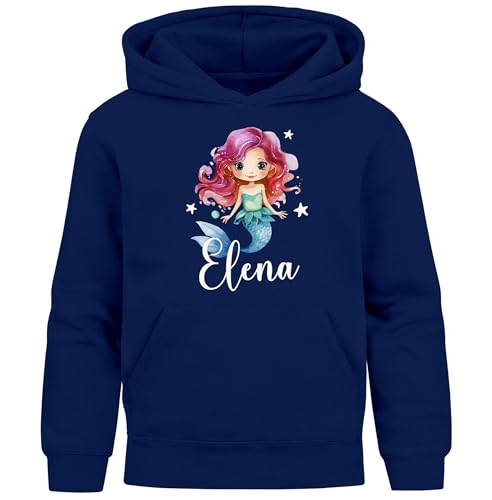 SpecialMe® Kinder Hoodie Mädchen Meerjungfrau Marmaiid Wunschname personalisierte Mädchengeschenke mit Namen Navy 140 von SpecialMe