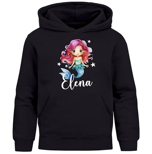 SpecialMe® Kinder Hoodie Mädchen Meerjungfrau Marmaiid Wunschname personalisierte Mädchengeschenke mit Namen schwarz 116 von SpecialMe