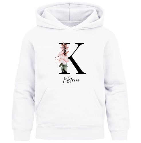 SpecialMe® Kinder Hoodie Mädchen Monogramm Wunschname personalisierte Mädchengeschenke mit Namen Initiale Weiss 164 von SpecialMe