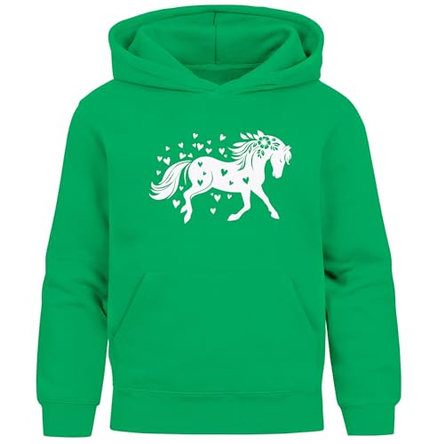 SpecialMe® Kinder Hoodie Mädchen Pferde Herzen Motiv Mädchengeschenke mit Pferde Herzchen Print Gruen 140 von SpecialMe