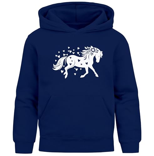SpecialMe® Kinder Hoodie Mädchen Pferde Herzen Motiv Mädchengeschenke mit Pferde Herzchen Print Navy 164 von SpecialMe