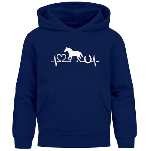 SpecialMe® Kinder Hoodie Mädchen Pferde Motiv personalisierte Mädchengeschenke mit Namen und Pferd Navy-Weiss 140 von SpecialMe