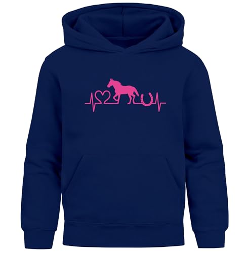 SpecialMe® Kinder Hoodie Mädchen Pferde Motiv personalisierte Mädchengeschenke mit Namen und Pferd Navy-pink 140 von SpecialMe