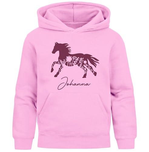 SpecialMe® Kinder Hoodie Mädchen Pferde Reiten Mädchengeschenk personalisiert mit Name Namensgeschenk Rosa 128 von SpecialMe
