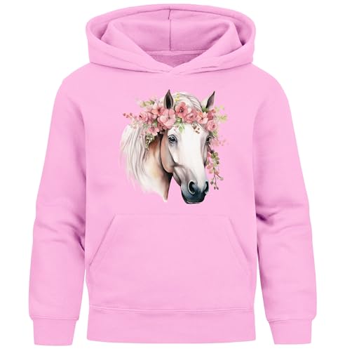 SpecialMe® Kinder Hoodie Mädchen Pferdekopf mit Blumen Mädchengeschenke Pferde Print Aufdruck rosa 116 von SpecialMe