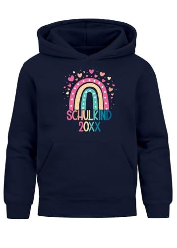SpecialMe® Kinder Hoodie Mädchen Regenboden Schulkind 2025 Einschulung personalisierte Geschenke zur Einschulung mit Namen Navy 140 von SpecialMe
