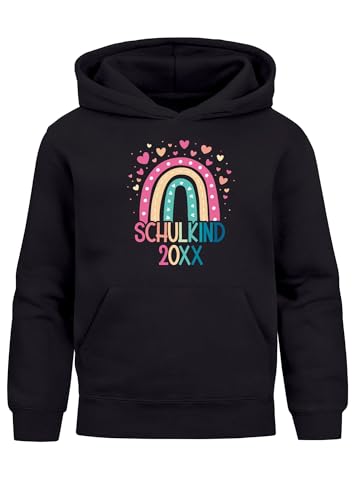 SpecialMe® Kinder Hoodie Mädchen Regenboden Schulkind 2025 Einschulung personalisierte Geschenke zur Einschulung mit Namen Schwarz 128 von SpecialMe