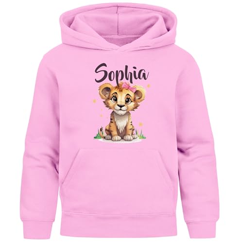 SpecialMe® Kinder Hoodie für Mädchen mit Aufdruck Löwe Tiermotive personalisierter Kapuzenpullover mit Name Rosa-schwarz 116 von SpecialMe
